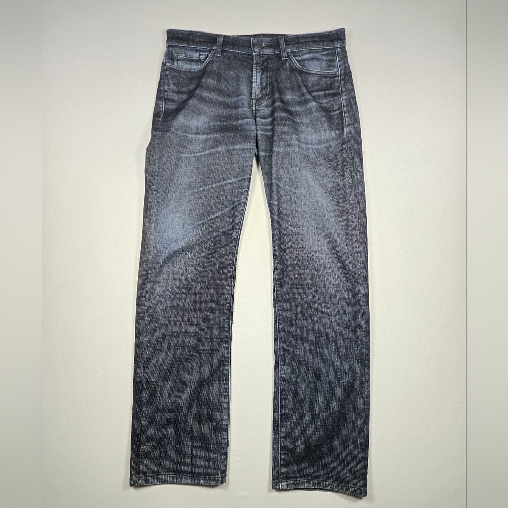 7 For All Mankind Slimmy Black Textured Slim Straight Jeans W33 L30